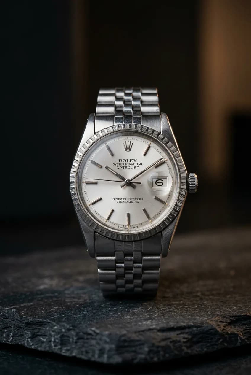 Steel automatic watch, hero framing generated by Shotfolio