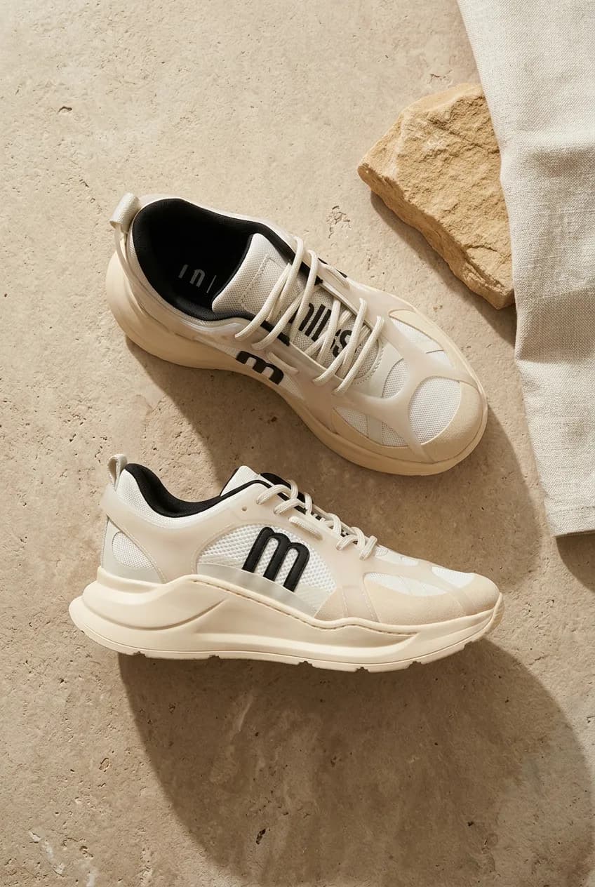 Chunky sneakers, flat lay framing generated by Shotfolio